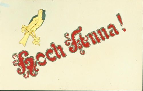 1912 Hoch Anna Vogel aus gestanztem Metall Glimmer Buchstaben aus Filz