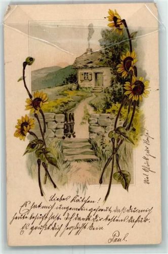 AK mit Goldauftrag von Hand hervorstehend Sonnenblumen