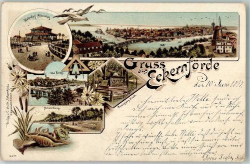 Eckernförde 1897 Hafen Bahnhof Altenhof Mövenberg Muschel Preussar's Grabstätte