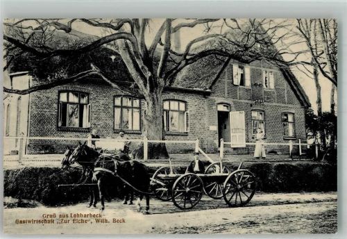 Lohbarbek 1917 Gasthaus zur Eiche Pferdefuhrwerk