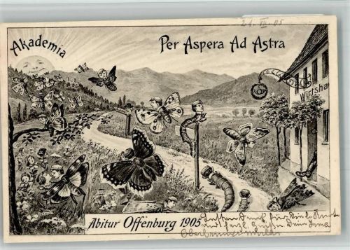 W7600 Offenburg Bienen Schmetterling Sonne vermenschlicht Künstlerkarte Abitur 1905 BOAKC