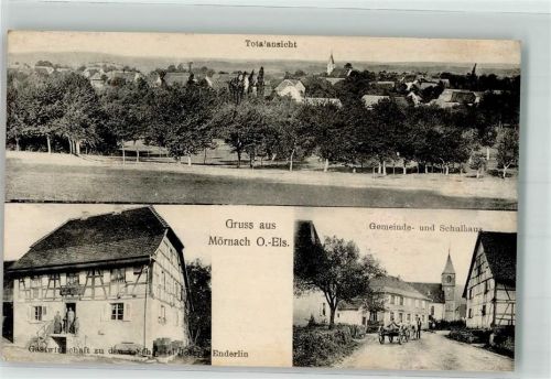 Moernach 1912 Gasthaus zu den 2 Schlüsseln Gemeindehaus Schule Kirche Bahnpost Dammerkirchen-Pechterhausen Zug 2662