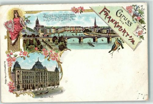 60308 W6000 Frankfurt am Main Lithographie Neue Post Mainbrücke