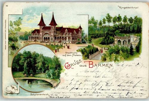 Barmen 1900 Stadthalle Schwanenteich Schwan Ringeldenkmal