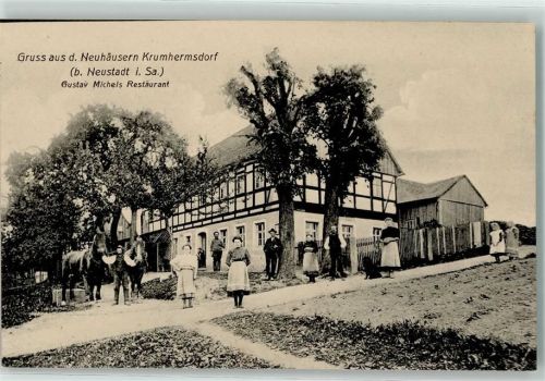 Krumhermsdorf Gustav Michels Gasthaus Pferde Hund Angestellte