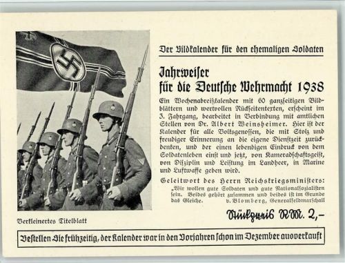 Jahrfeier für die Deutsche Wehrmacht 1938 Anlass 3. Reich BOAKC