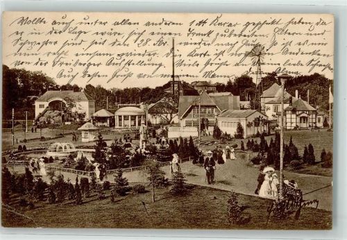 Freiberg Erzgebirgs Ausstellung 1912 Brunnen Frau Schirm Windrad Pavillon Fahne