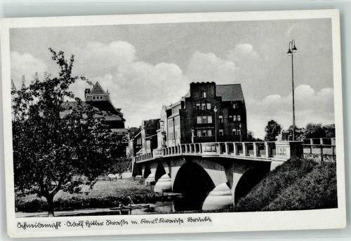 Schneidemühl Adolf Hitler Straße m. Karl Krause Brücke Faltbootzweier WK II