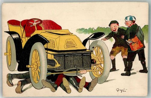 1905 Automobil Autopanne Autoreparatur sign. Guyl