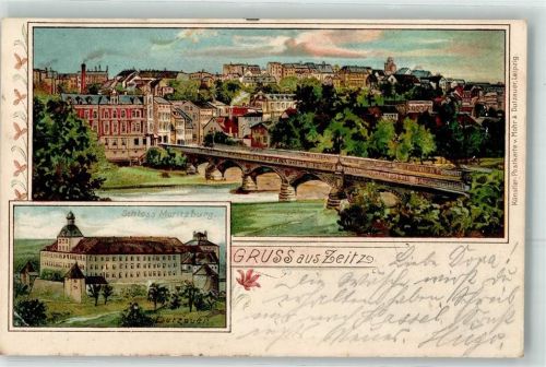 Zeitz 1900 Schloss Moritzburg Brücke Fabrik Gruss sign. Dutzauer