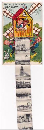 29730 Le Guilvinec AK mit Leporello ausziehbarer Papierstreifen Windmühle Trachten Holzschuhe Gänse