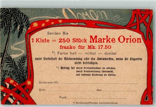 W6000 Frankfurt am Main Werbung Marke Orion Bestellkarte Georg Schepeler Hoflieferant Zigarre