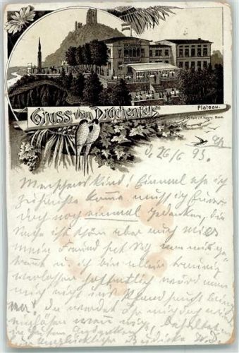 Drachenfels 1893 Lithographie Plateau Gasthaus Drachenfels Vorläufer