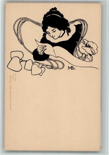 Liebesbrief sign. M Br. Lithographie Jugendstil 1899 BOAKC