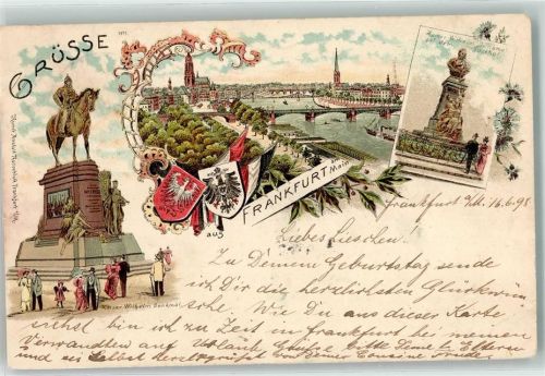 Frankfurt 1898 Lithographie Kaiser Wilhelm Denkmal Kaiser Wilhelm Denkmal auf dem Posthof