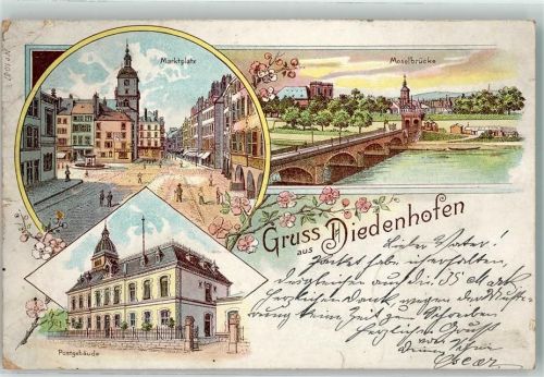 57100 Thionville 1901 Lithographie Marktplatz Moselbrücke Postgebäude