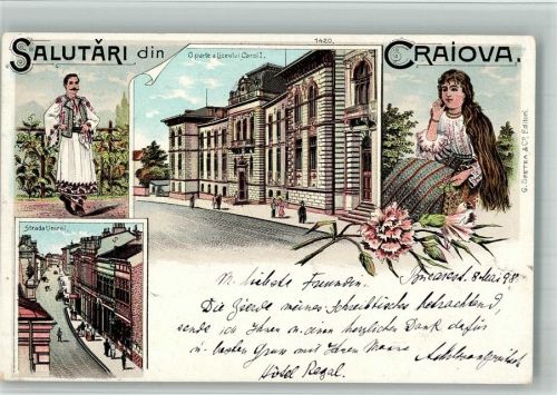 Craiova 1898 Tracht Schloo Carol I. Strasse Lithographie