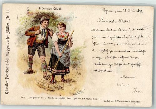 1898 Nr. 11 Trachten Heuernte Lithographie sign. Joseg Mukarovsky