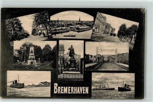 Bremerhaven 1911 Bürgermeister-Smidt-Denkmal Alte Geestebrücke Cascadenbrunnen Dampfer Schleppdampfer Straßenbahn