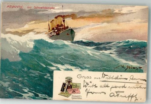 1909 Atlantic mit Schnellsampfer Werbung : Hauswaldt Schokolade