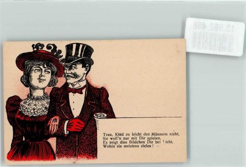 1898 Lithographie Humor Traue den Männern nicht Erotik Bildkarte
