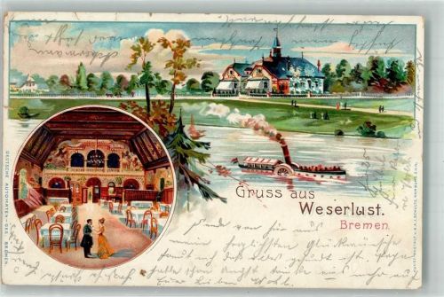 Bremen 1903 Gasthaus Weserlust Speisesaal Weser-Raddampfer