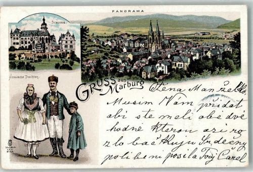 Marburg 1898 Hessische Trachtenfamilie Marburger Schloss