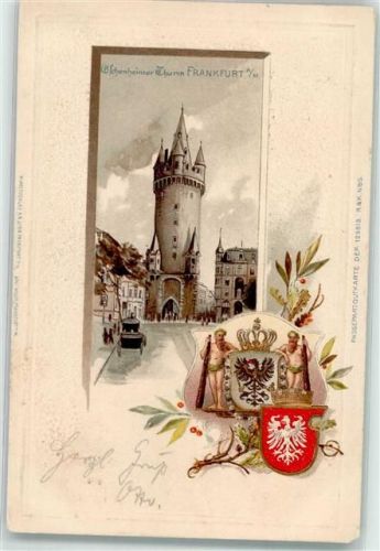 Frankfurt 1900 Bechenheimer Turm Wappen Lithographie