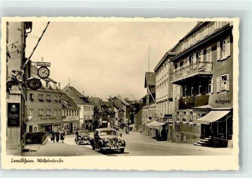 74564 W7180 Crailsheim Foto AK Wilhelmstraße Oldtimer Zentra-Uhren