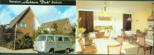 25761 W2242 Büsum KEINE AK Pension Achtern Diek Innen-und Aussenansicht Klappkarte VW Bus