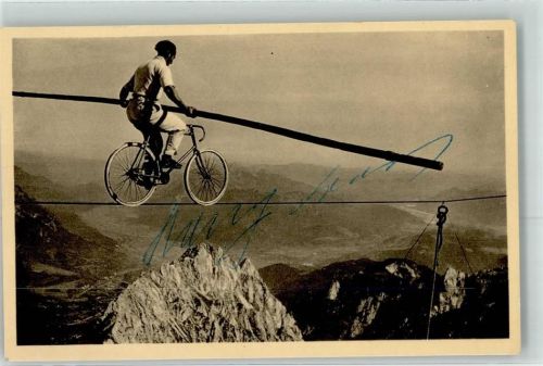 Hochseil Harry Daves über dem 1500 m tiefen Höllental Autogramm
