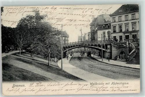 28195 W2800 Bremen 1906 - Wallbrücke Hafenstraße Brücke Treppe Kutsche Gleise