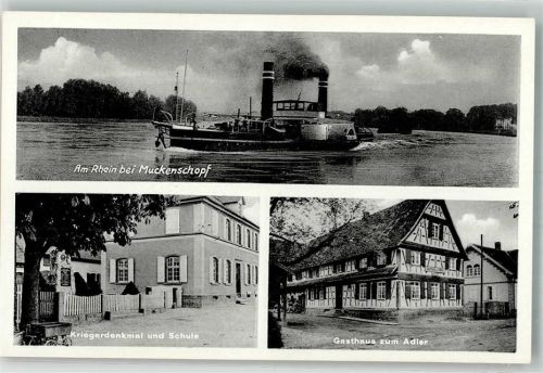 Muckenschopf Gasthaus Zum Adler Friedrich Henkel Kriegerdenkmal Schule Am Rhein Raddampfer