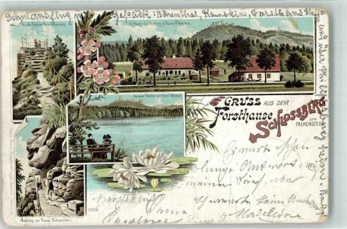 Philippsbourg 1897 Forshaus Schlossberg Ruine Falkenstein Hanauer Weiher Ruine Waldeck Seerosen Lithographie Bahnpost Saargemünd - Hagenau Zug 698