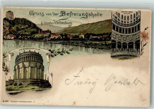 Kelheim 1901 Lithographie Befreiungshalle Kloster Weltenburg