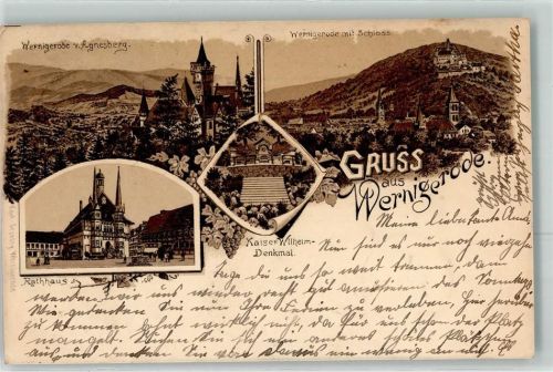 Wernigerode 1904 Kaiser Wilhelm Denkmal Rathaus Scloss