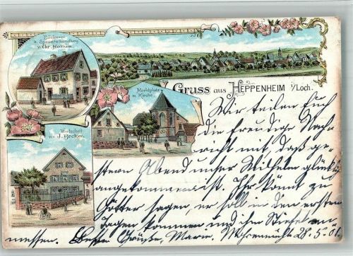 Heppenheim 1901 Lithographie Bäckerei Hottum Gasthaus Becker Marktplatz Nachporto