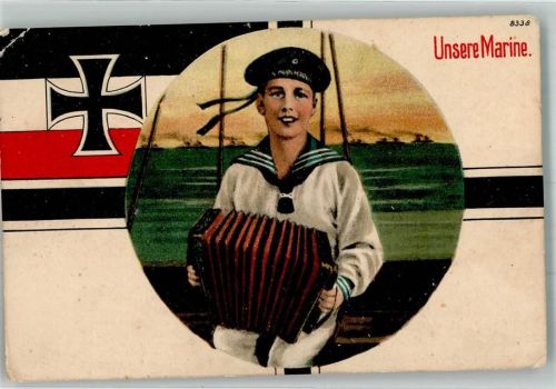 Nr. 8338 Marine Matrose Ziehharmonika WK I Marine Schiffspost Bürger Bruno 1915 Gebrauchsspuren