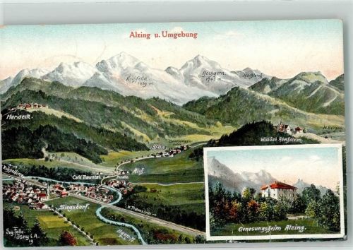 Alzing 1919 Eug. Felle Isny Vogelschau Genesungsheim