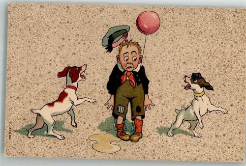1910 - 1920 Kind mit Ballon, Hunde bellen