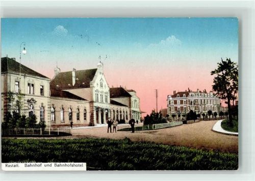 Rastatt 1916 Bahnhof und Bahnhofhotel Feldpost WK I Reserve-Lazarett Fruchthalle