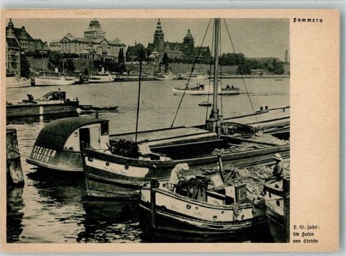 Stettin Hafen Fischerboot Frachtkahn Steiger
