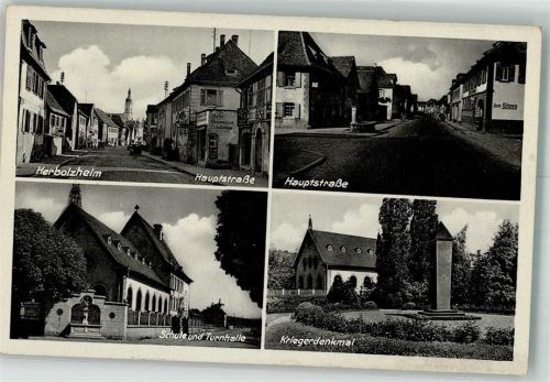 Herbolzheim Hauptstraße Oldtimer Schule Turnhalle Kriegerdenkmal