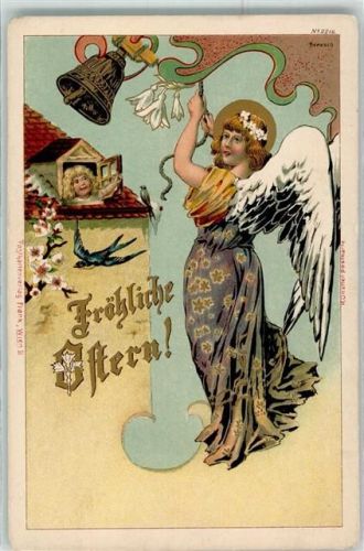 1899 Auf AK Ostern Engel Glocke Verlag Frank aus Wien sign. Benesch