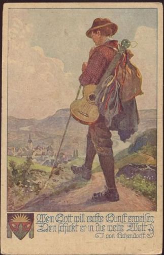 1919 Wanderer, Spruch, :- wem Gott will rechte Gunst.., Schulverein,Josef Eberle,sign. Ak