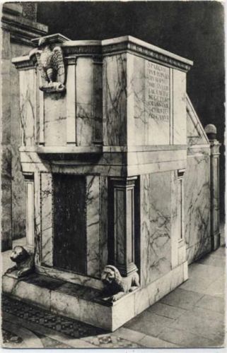 um 1920/30 Aachen, Marmorkanzel im Dom, Löwenskulpturen