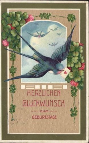 um 1911 Herzlichen Glückwunsch zum Geburtstage, Vogel mit Brief, Klee,SB