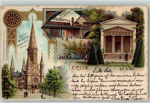 10115 W1000 Charlottenburg 1898 Lithographie Mausoleum Kaiser Wilhelm Gedächniskirche