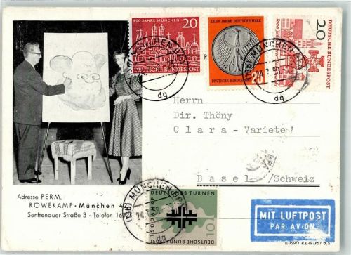 W8000 München Comedy Cartoonist Martin Röwekamp Rückseite Untertschrift mit Widmung Humor 1956 Autograph
