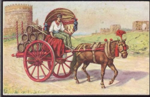 um 1910-20 - Rom, Weinkutsche vor Ruinen vor der Stadt,A. Scrocchi AKU2